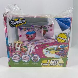 Shopkins Twin Sheet Set 3 Piece Microfiber Bedding Reversible Pillowcase NEW